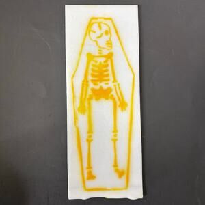 Yellow Skeleton White Glass Panel 10x4 Coffin Skull Stained Glass Lamp Art Craft